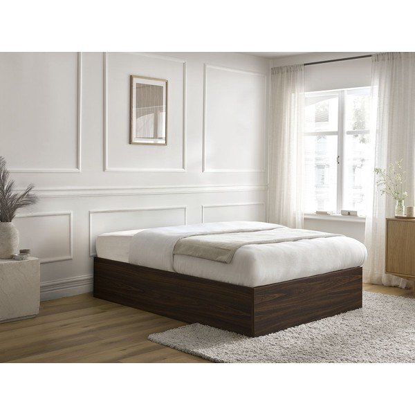 Temno rjava zakonska postelja iz iverne plošče v dekorju breze s prostorom za shranjevanje/brez vzglavja z letvenim dnom 140x190 cm Mara – Bobochic Paris-image-1
