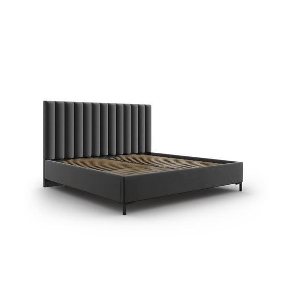 Temno siva oblazinjena zakonska postelja s prostorom za shranjevanje z letvenim dnom 160x200 cm Casey – Mazzini Beds