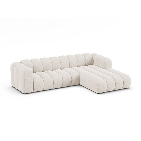 Kremno bela kotna sedežna garnitura iz šenilje (desni kot/z ležalnikom) Lupine – Micadoni -image-1