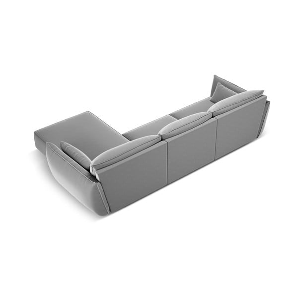 Svetlo siva žametna kotna sedežna garnitura z ležalnikom (desni kot) Vanda – Mazzini Sofas-image-3