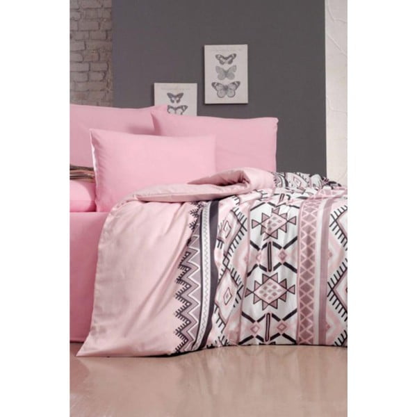 Roza podaljšana posteljnina za zakonsko posteljo z rjuho Antic Pink - Mila Home