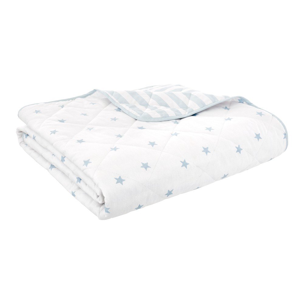 Belo/modro bombažno prešito otroško pregrinjalo 135x190 cm Mini Star & Stripes