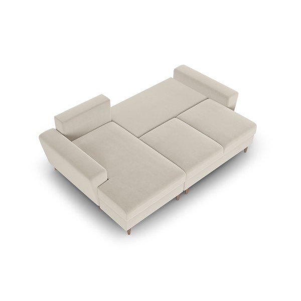 Bež žametna raztegljiva kotna sedežna garnitura s prostorom za shranjevanje (levi kot/z ležalnikom) Kyoto – Cosmopolitan Design-image-2