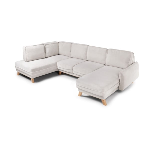 Bež raztegljiva kotna sedežna garnitura iz rebrastega žameta (levi kot/v obliki črke "U") Tori – Bonami Selection-image-2