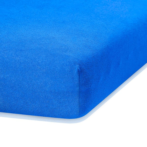 Modra elastična rjuha z visoko vsebnostjo bombaža AmeliaHome Ruby, 160/180 x 200 cm