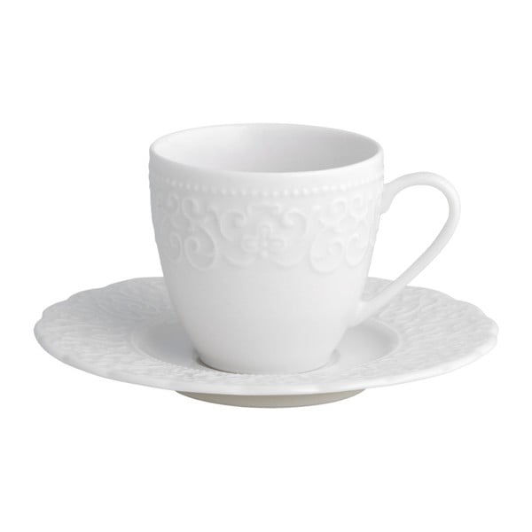 Bela porcelanasta skodelica in krožnik Brandani Gran Gala, 90 ml