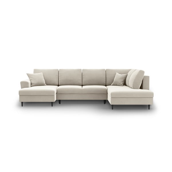 Bež žametna raztegljiva kotna sedežna garnitura s prostorom za shranjevanje (desni kot/v obliki črke "U") Kyoto – Cosmopolitan Design