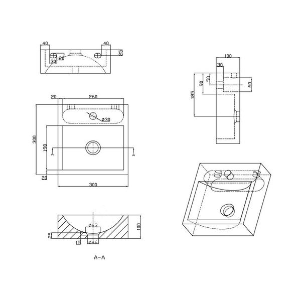 Črn kamnit manjši umivalnik 30x30 cm Blok – Sapho-image-4