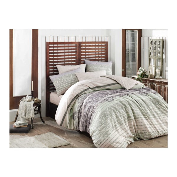 Ranforce bombažna posteljnina z rjuho za zakonsko posteljo Denisa Green, 200 x 220 cm