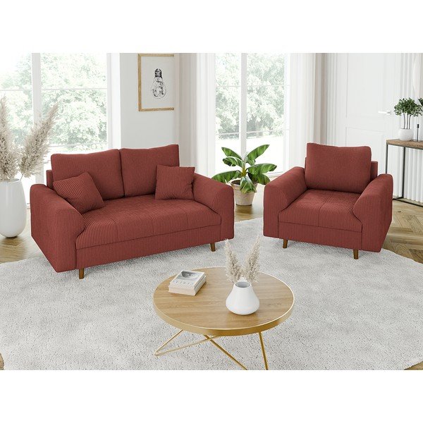 Opečnato oranžna sedežna garnitura iz rebrastega žameta 150 cm Ariella – Ropez-image-4