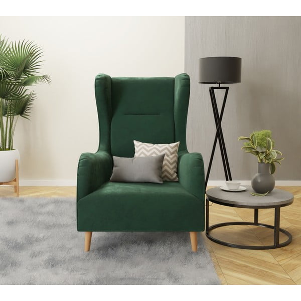 Temno zelen žameten fotelj z naslonom Carole – Ropez-image-4