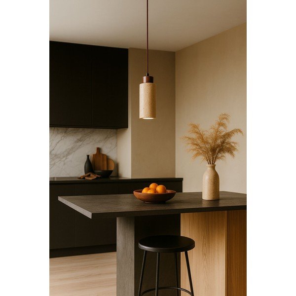 Bež viseča svetilka s kamnitim senčilom ø 6,5 cm Selma – Opviq lights-image-1