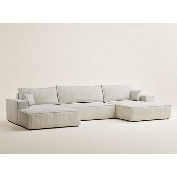 Kremno bela raztegljiva/s prostorom za shranjevanje kotna sedežna garnitura iz šenilje (v obliki črke "U") Kyoto – Maison de Rêve-image-2