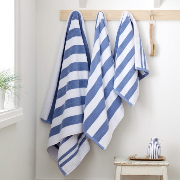 Bela/modra bombažna brisača 90x140 cm Stripe Jacquard – Bianca