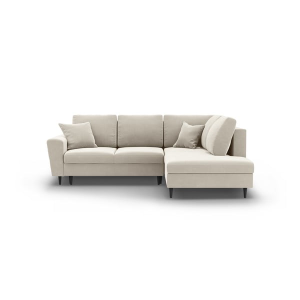 Bež žametna raztegljiva kotna sedežna garnitura s prostorom za shranjevanje (desni kot/v obliki črke L) Kyoto – Cosmopolitan Design