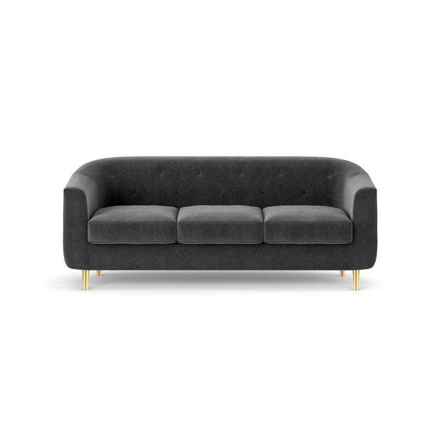 Temno siva žametna zofa Kooko Home Corde, 175 cm
