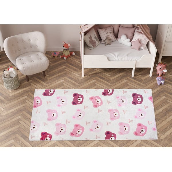Rožnata/slonokoščena pralna otroška preproga 60x100 cm Cute Teddies Pink – Vitaus-image-1