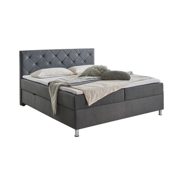 Temno siva boxspring postelja s prostorom za shranjevanje 180x200 cm Leo - Meise Möbel-image-3