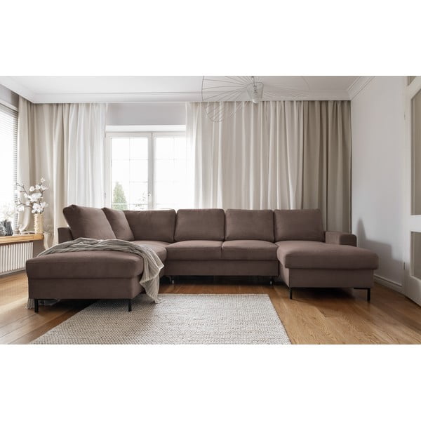 Rjava raztegljiva kotna sedežna garnitura iz rebrastega žameta (levi kot) Lofty Lilly – Miuform-image-1