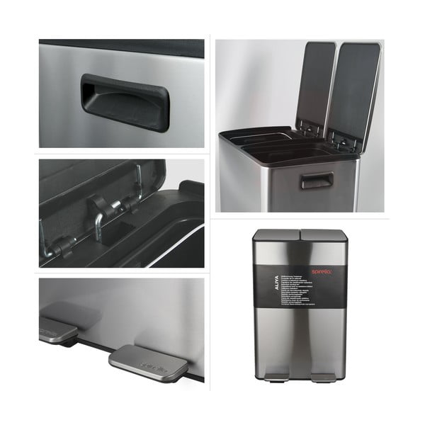 Jeklen koš za smeti za ločevanje odpadkov v mat srebrni barvi s pedalom 2x30 l Aliya – Spirella-image-3