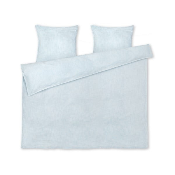 Bela/svetlo modra podaljšana posteljnina za zakonsko posteljo iz organskega bombaža 200x220 cm Monochrome Lines – JUNA