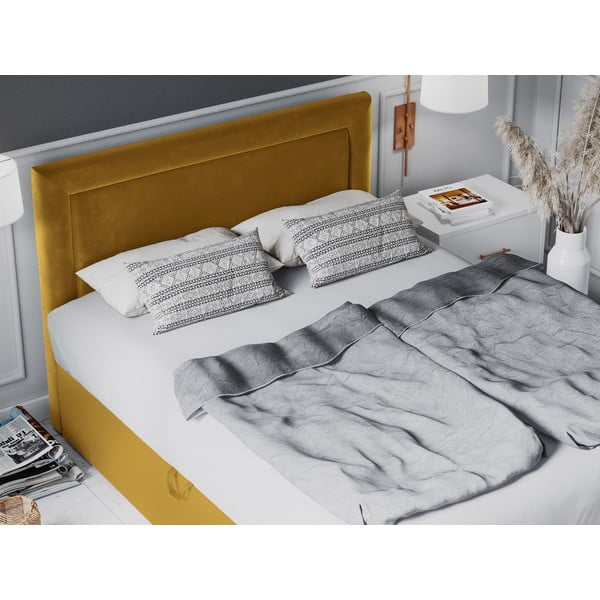 Gorčično rumena žametna zakonska postelja Mazzini Beds Yucca, 200 x 200 cm-image-1