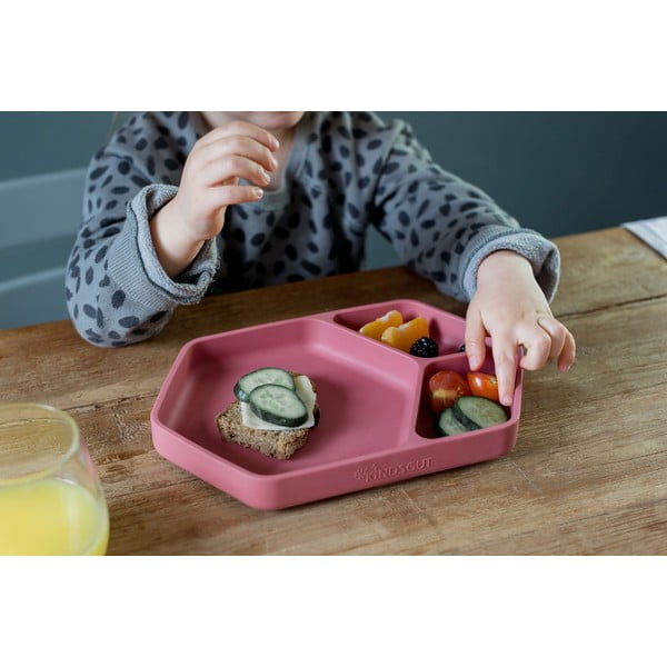Rdeč silikonski otroški krožnik 16x25 cm – Kindsgut-image-4
