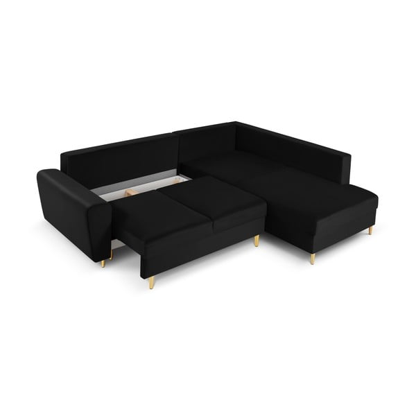 Črna žametna raztegljiva kotna sedežna garnitura s prostorom za shranjevanje (desni kot/v obliki črke L) Kyoto – Cosmopolitan Design-image-3