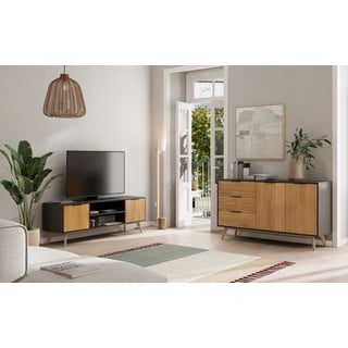 Črna/naravna nizka komoda iz masivnega bora 140x81 cm Lavis – Marckeric