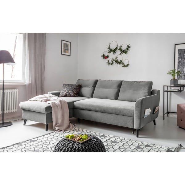 Svetlo siva žametna raztegljiva sedežna garnitura Miuform Stylish Stan, levi kot-image-3