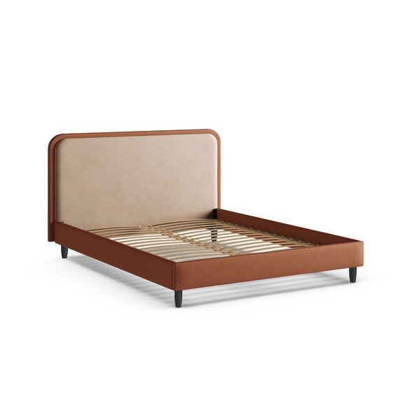 Opečnato oranžna oblazinjena zakonska postelja z letvenim dnom 200x200 cm Aveline – Micadoni -image-2