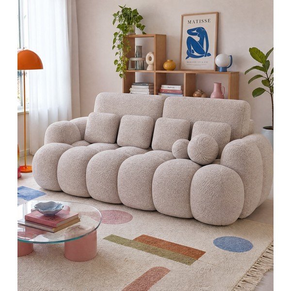 Bež raztegljiva sedežna garnitura iz tkanine bouclé 256 cm Cotonn – ELTAP-image-1