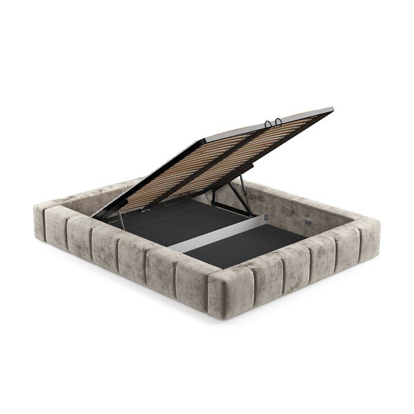 Bež oblazinjena zakonska postelja s prostorom za shranjevanje z letvenim dnom 160x200 cm Aruba L – Maison de Rêve-image-4