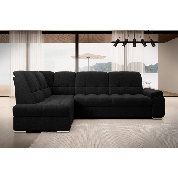 Črna raztegljiva/s prostorom za shranjevanje kotna sedežna garnitura (levi kot/v obliki črke L) Sado – ELTAP-image-3