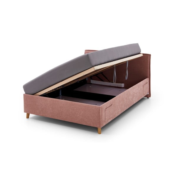 Rožnata oblazinjena otroška postelja s prostorom za shranjevanje z letvenim dnom 120x200 cm Fun – Meise Möbel-image-2