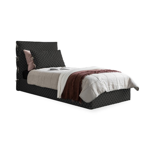 Črna oblazinjena postelja z letvenim dnom 90x200 cm Sleepy Luna - Miuform