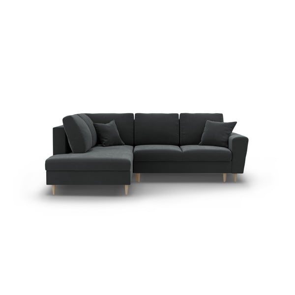 Temno siva žametna raztegljiva kotna sedežna garnitura s prostorom za shranjevanje (levi kot/v obliki črke L) Kyoto – Cosmopolitan Design