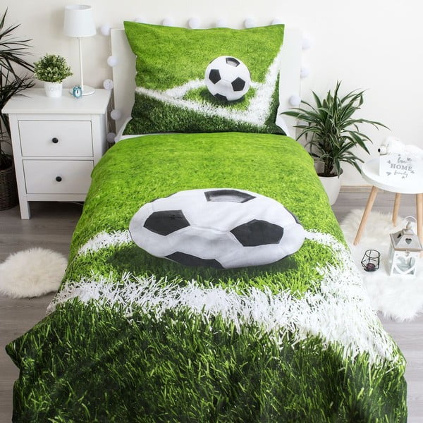Zelena enojna bombažna otroška posteljnina 140x200 cm Football – Jerry Fabrics-image-1