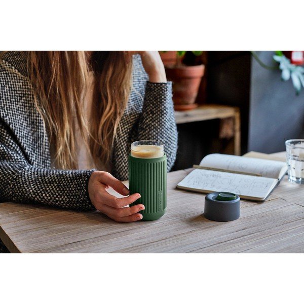 Zelen steklen potovalni lonček 340 ml – Black + Blum-image-4