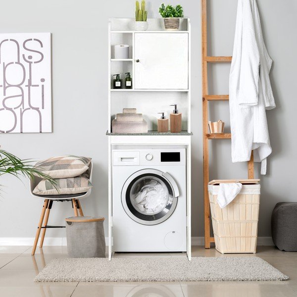 Bela visoka omarica za pralni stroj ali WC 58x173 cm Laundry – Tomasucci-image-1