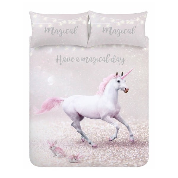 Roza in vijolična posteljnina Catherine Lansfield Echanted Unicorn, 200 x 200 cm
