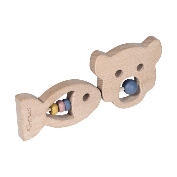 Komplet 2 lesenih grizalnikov z ropotuljico Kindsgut Ring-image-2