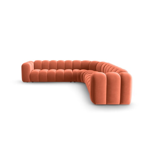 Rožnata žametna kotna sedežna garnitura Lupine – Micadoni -image-2