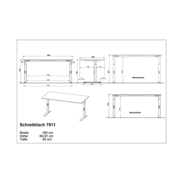 Pisalna miza z nastavljivo višino z mizno ploščo v hrastovem dekorju 80x160 cm Downey – Germania-image-3