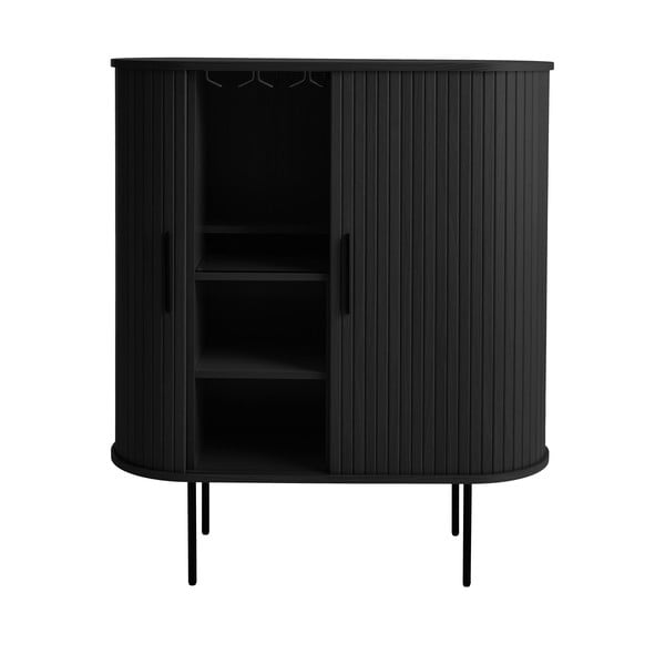 Črna vinska omara v hrastovem dekorju z drsnimi vrati 100x118x40 cm Nola – Unique Furniture-image-2
