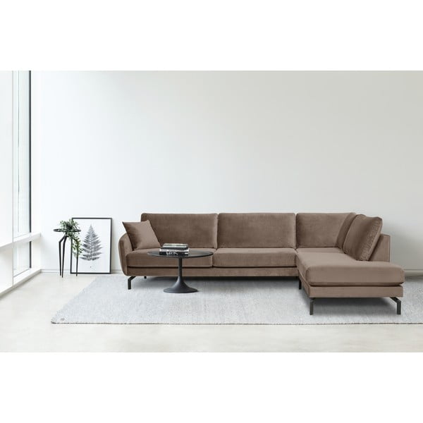 Rjavo-siva žametna kotna sedežna garnitura Scandic Magic, desni kot-image-1