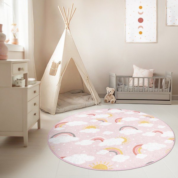 Rožnata pralna otroška preproga ø100 cm Rainbow World – Mila Home-image-4