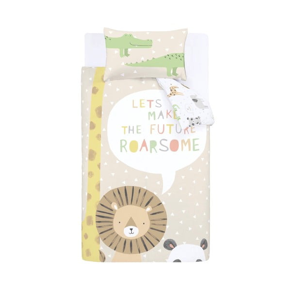 Svetlo rjava otroška posteljnina za posteljico 120x150 cm Roarsome Animals – Catherine Lansfield