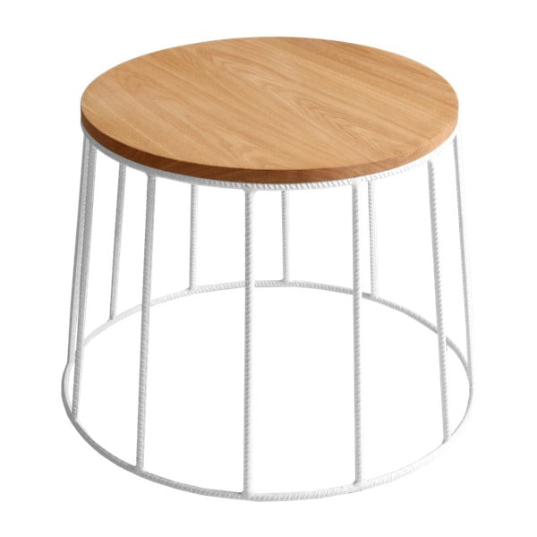 Kavna mizica z belo strukturo in hrastovim vrhom Custom Form Memo, ⌀ 50 cm