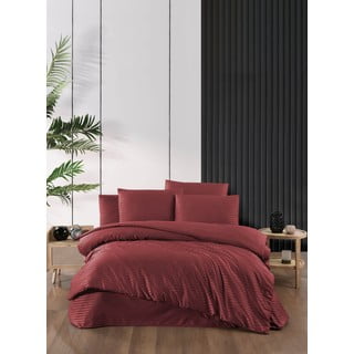 Rdeča podaljšana posteljnina za zakonsko posteljo iz damasta z rjuho 4-delna 200x220 cm – Mila Home